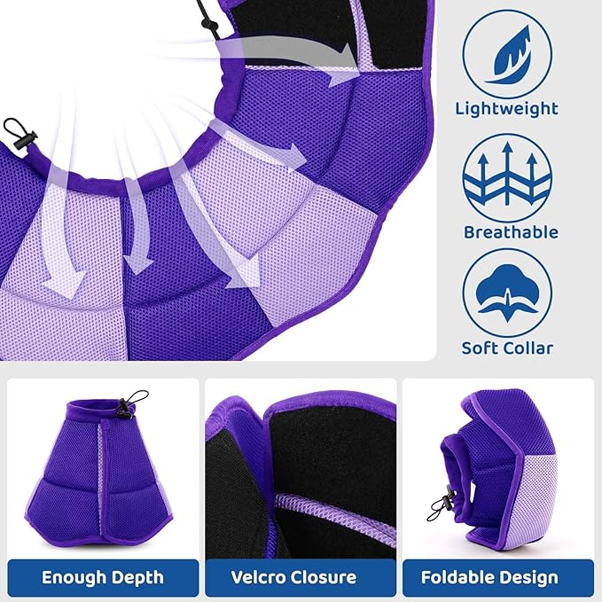 SUNFURA Dog Cones for Large Dogs, Soft Pet Cone Stop Licking After Surgery, Adjustable Pet E-Collar Alternative for Wound Healing, Purple X-Large
