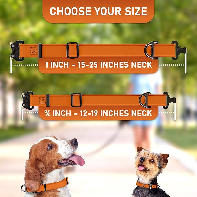 Biothane Dog Collar with Cobra Buckle - Made in USA - QR Code Dog Tag ID Included - Adjustable Heavy Duty Dog Collars for Medium Large Dogs - Waterproof Military Grade Tactical (3/4", Orange)