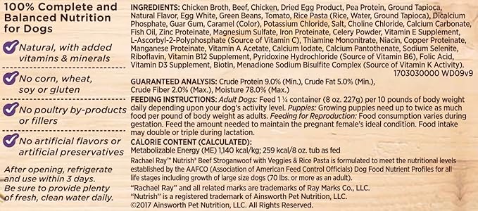 Nutrish Wet Dog Food Tubs, Beef Stroganwoof Recipe, 8 Ounce Tub (Pack of 8) (Rachael Ray)