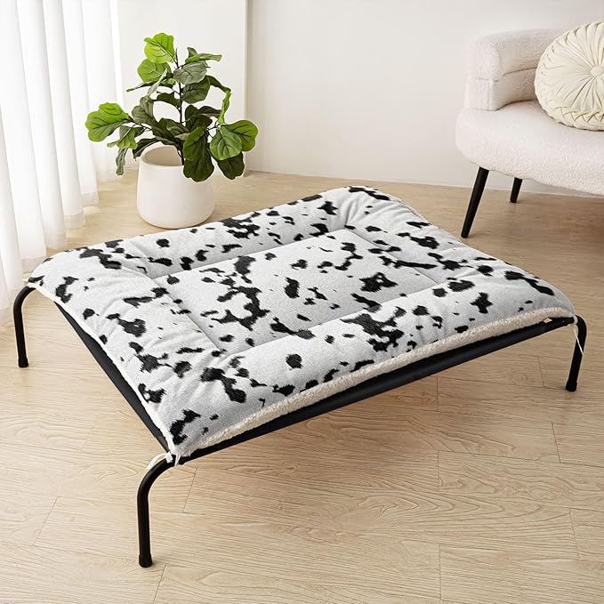 Dog Crate Bed Washable Crate Pad Black White Printed Soft Fluffy Pet Sleeping Mat for Large Medium Small Animals(L)