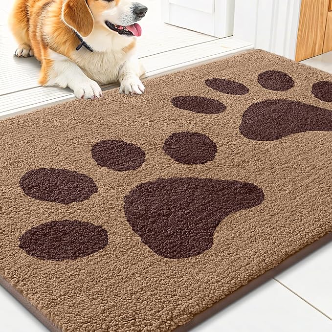 Smiry Dog Door Mat for Muddy Paws 30x20, Dirt Trapper Non Slip Washable Indoor Doormats, Absorbent Entryway Carpet for Inside Floor, Beige