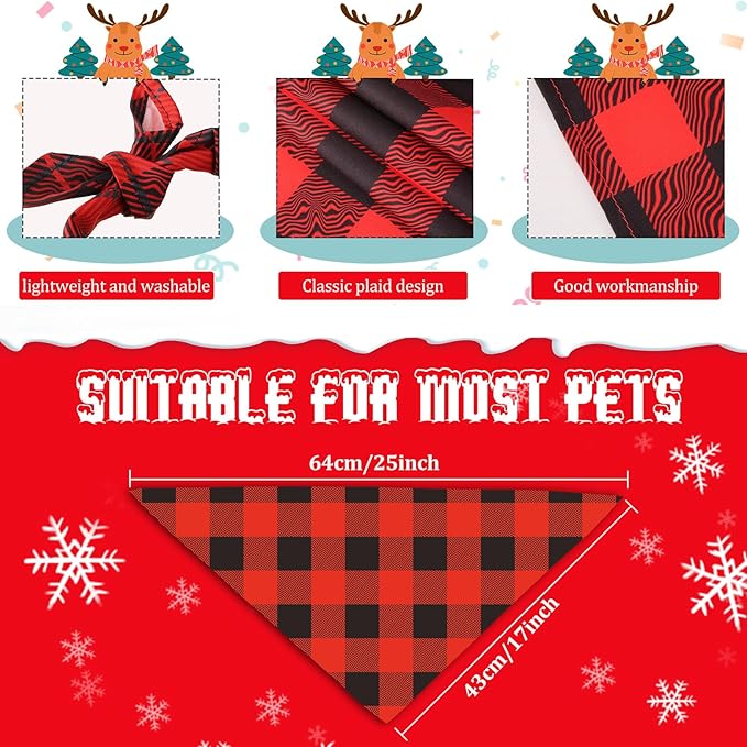 Sanwuta 50 Pieces Christmas Dog Bandanas Bulk, Classic Plaid Dog Bandanas, Triangle Scarf Plaid Kerchief for Small to Large Puppy Pet Cats (L)