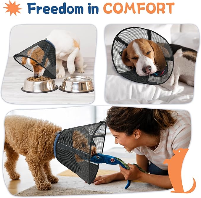 Dog Cone Collar to Stop Licking: Soft Mesh Recovery Collar After Surgery with Detachable Pad, Elizabeth Cone Alternative for Large Medium, Small Dogs, Normal Eating and Drinking (2XL,Patterned)