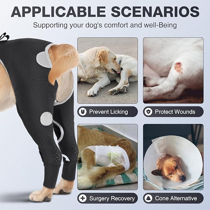 Dog Rear Leg Recovery Sleeve for Dogs, Breathable Lick Protection Post Surgery, Reflective Adjustable Cone Alternative - Size L