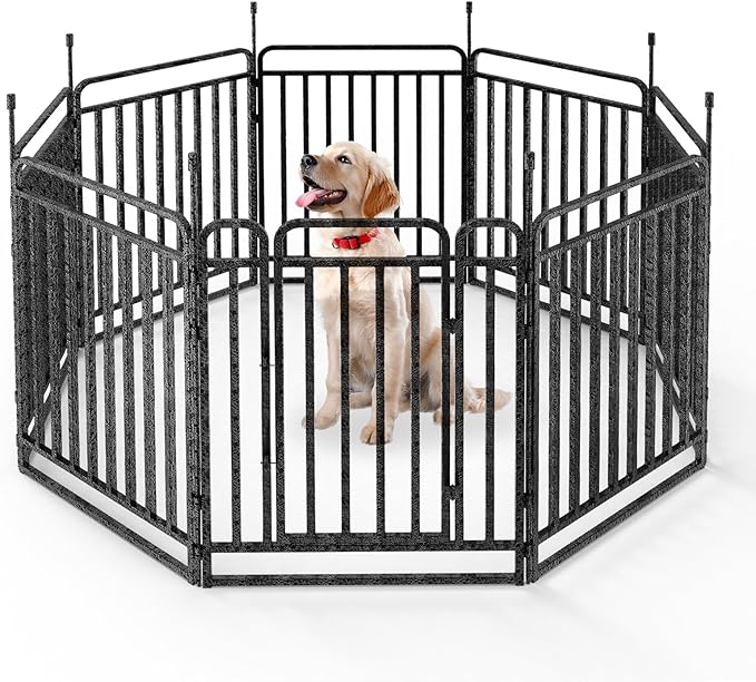 Durable Dog Fence 40" Height 8 Panels Thickened Dog Playpen with Portable Handle & Strap, Easy to Install – Stylish Curved Panel Design for Pets, Indoor Use Outdoor Use