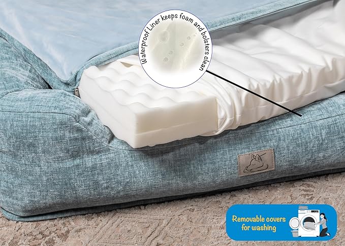 Furry's Paradise Foam Cuddler Pet Bed with Waterproof Liners, Reversible Cushion, Washable Cover, Recycled Fibers and Non-Slip Bottom. (Shallow Seas, Orthopedic Large)