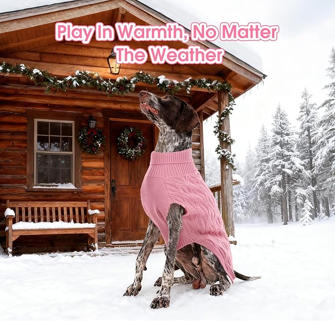 FUAMEY Dog Sweaters for Small Dogs,Cold Weather Dog Knitwear,Thick Warm Dogs Turtleneck,Pet Pullover Cable Sweater,Pets Winter Clothes for Yorkshire,Poodle Pink S