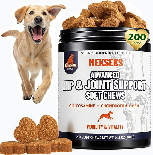 Advanced Dog Hip & Joint Supplement - 200 Soft Chews with Glucosamine for Dogs, Chondroitin, MSM, Turmeric & Green Lipped Mussel | Supports Mobility, Comfort & Cartilage Repair for Senior & All Breeds