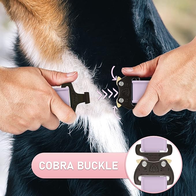 Biothane Dog Collar with Cobra Buckle - Made in USA - QR Code Dog Tag ID Included - Adjustable Heavy Duty Dog Collars for Medium Large Dogs - Waterproof Military Grade Tactical Collar for Dogs