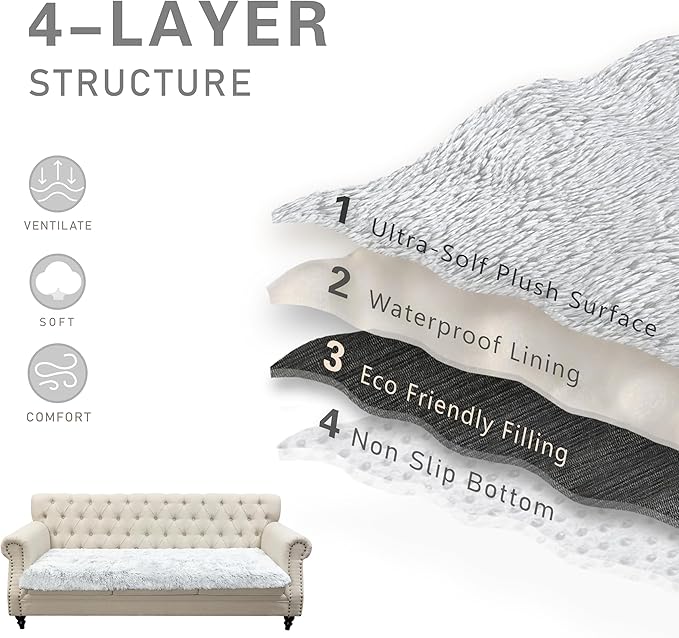 Dogs/Cats Bed Mats, Dog Pad Washable Removable Couch Cover with Anti-Slip Back, Plush Long Fur Mat, Perfect for Small, Medium and Large Dogs.(Magic Gray, 30"x90")
