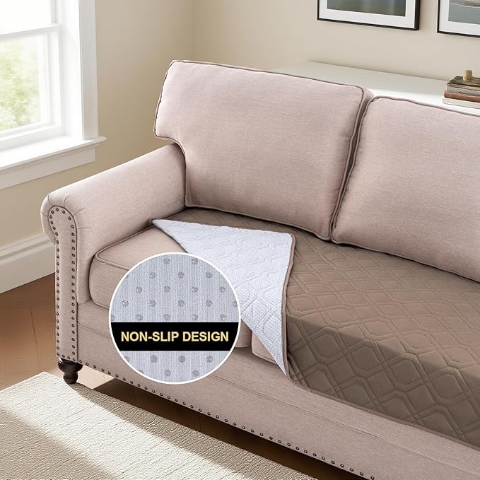 PrinceDeco Waterproof Couch Cover for Dogs Washable Dog Blanket for Bed Couch Sofa Outdoor Bed Cover with Non-Slip Back(32x82 Inch,Taupe)