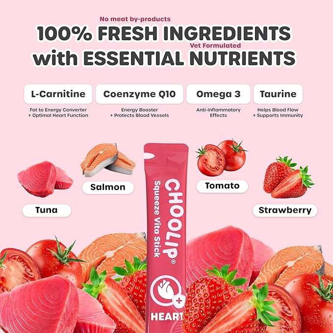 Choolip Squeeze Vita Stick Lickable Cat and Dog Treats – 49-Count Heart Support Sticks with Multivitamins, Soft Squeezable Paste for All Life Stages, Supporting Heart Health - Box with 7 Pouches