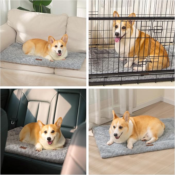 Fluffy Reversible Dog Bed Mat - Ultra Soft & Machine Washable Dog Crate Pad fit for Metal Kennel, Cozy Sleeping Mat, 41" x 27", Light Gray