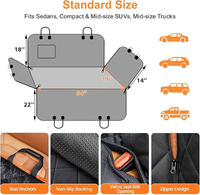 URPOWER Seat Cover for Dog 100% Waterproof Pet Seat Cover Hammock 600D Heavy Duty Scratch Proof Nonslip Durable Soft Pet Back Seat Covers for Cars Trucks and SUVs