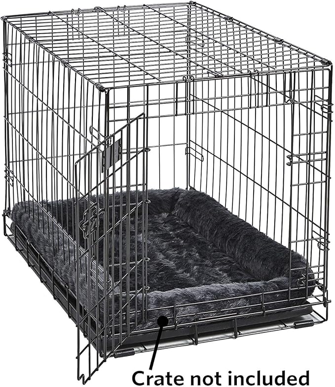 MidWest Homes for Pets QuietTime Dog Bed – Gray Faux Fur Bolster, Ultra-Soft and Machine Washable, Fits 48-Inch Crates and Carriers, for Extra-Large Breed Dogs