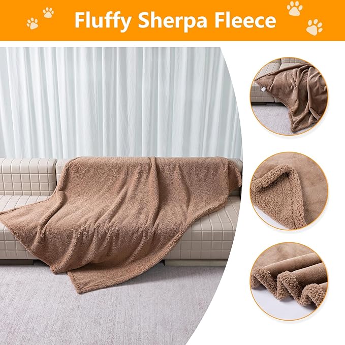 Brown Blanket for Dogs Waterproof Pet Blankets Reversible Dog Bed Cover Puppy Jacquard Cat Blankets Leakproof Sofa Couch Cover Mats for Warm Washable-Camel,XL