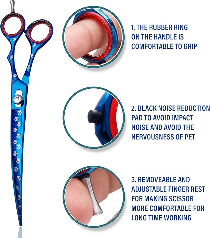 Pet Grooming Scissor Dog Curved Blade scissor Pet Grooming Scissors Dog Hair Cutting Shears with Bag for Professional Right Hand Pet Groomer (Blue Curved, 10.0")