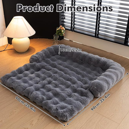 LiveGo Fuzzy Calming Dog Sofa Bed Mat, Washable Plush Couch Cover for Pets, Furniture Protector with Anti-Slip Bottom (Gray, 35.4"*35.4")