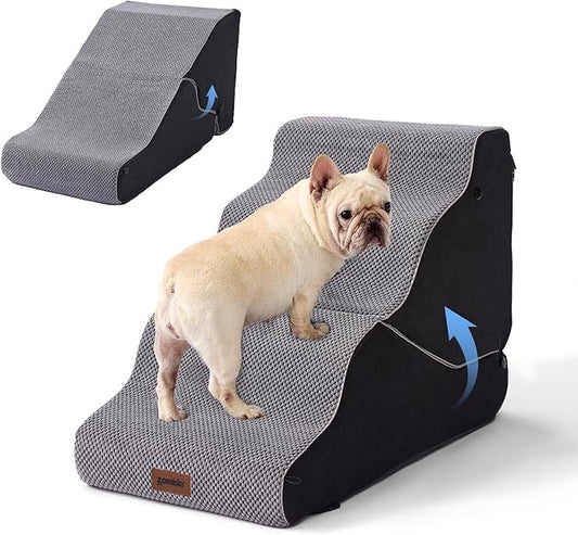 Dog Ramp for Bed - 21" H 2-in-1 Transformable 4 Steps Dog Stairs and Ramp, Pet Steps for Couch with Non-Slip Waterproof Cover, Black
