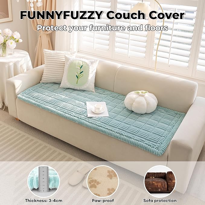 FUNNY FUZZY Couch Covers for Sofa, Washable Couch Cover Protector for Dogs, Flannel Couch Covers Pet Friendly Pet Mat Bed Sofa Cover (Blue, 27.6"×59.1")