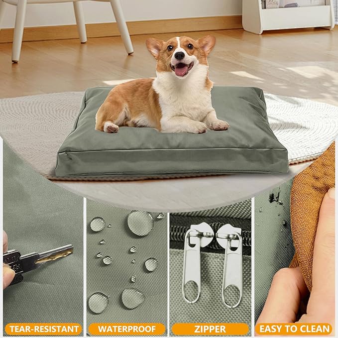 Replacement Dog Bed Cover,Heavy Duty Waterproof Removable 36" L x 27" W x 4" H Reusable Dog Bed Covers with Zipper.Grey Green,Cover Only