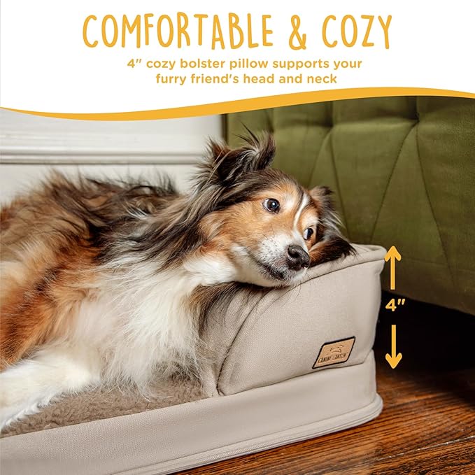 JoJo Dog Bed for Large Dogs, Washable Dog Sofa with Removable Cover, Supportive Foam Pet Couch Bed with Nonskid Bottom, Tan