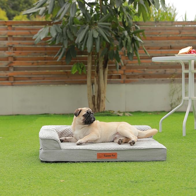 Orthopedic Dog Bed Medium Size Dog, 35x23x6 Inches Memory Foam Pet Bed for Medium Dogs, Washable Removable Cover, Nonskid Bottom, Waterproof, Light Grey