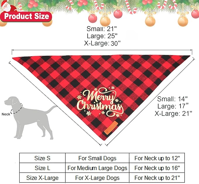 ADOGGYGO 2 Pack Dog Bandana Christmas Classic Plaid Triangle Pet Scarf Bibs Kerchief Merry Christmas Bandanas for Extra Large Dogs Pets (X-Large)