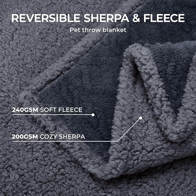 Luciphia Waterproof Pet Blanket, Liquid Pee Proof Dog Blankets for Sofa Bed Couch, Reversible Sherpa Fleece Furniture Protector Cover for Small Medium Large Dogs Cats,Dark Grey Medium（57" x 40"）