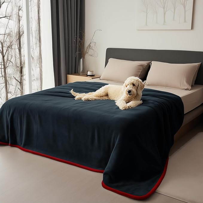 King Size Waterproof Blanket – Spill-Proof, Water-Resistant Flannel Blanket for Bed, Couch, Kids & Pets Protection, Reversible Cozy Design (Passion Red & Midnight Black, 90x108)