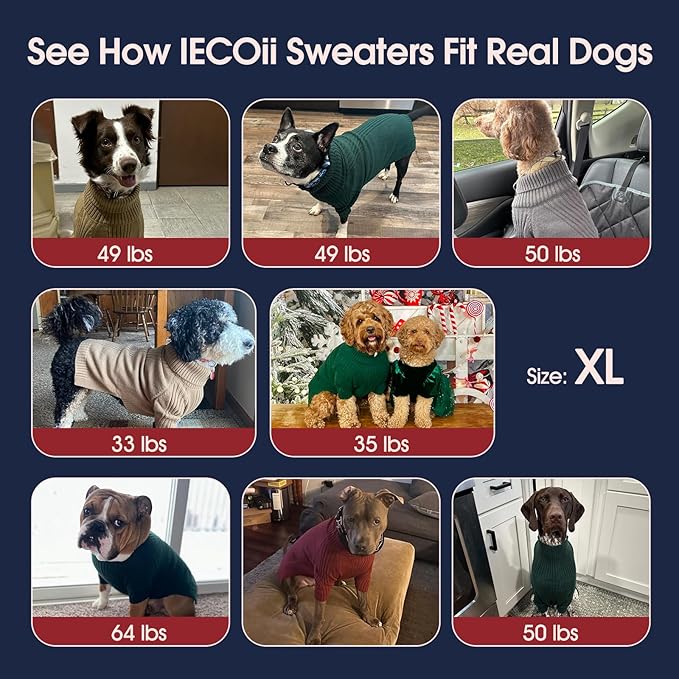 IECOii XL Dog Sweater,Winter Doggy Clothes for Large Dogs Girl Boy,Warm Pullover Soft Dog Sweater Turtleneck,Lightweight & Good Stretch for Active Dogs Like Beagle,Border Collie (Rose red,XLarge)