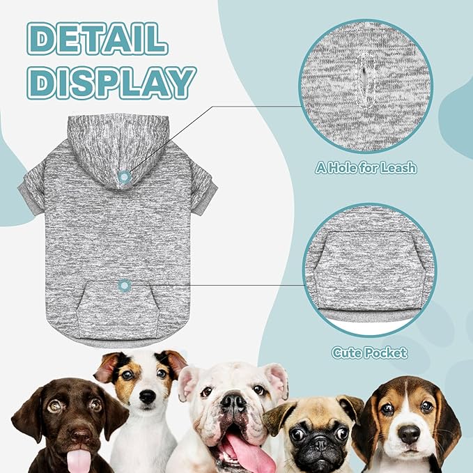 Soft Dog Clothes Sweatshirt with Pocket - Fleece Dog Sweater Hoodie for Small Dogs & Puppies (Grey & XS)