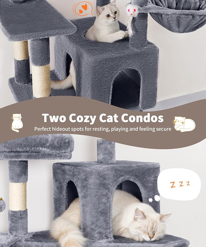 AMHANCIBLE Tall Cat Tree, 70 Inch Cat Tower for Indoor Cats, Multi-Level Cat Tree with Scratching Post, Hammock, Hanging Basket, Large Cat Condos for Adult Cats Kittens, Grey, PT18GY