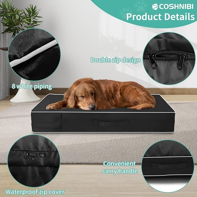 COSHNIBI Dog Bed Covers Replacement Washable,Waterproof Dog Bed Cover with Zip and Carry Handle for Dog/Cat 41''Lx29''Wx4''H-Black