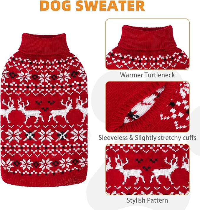 KOOLTAIL Christmas Dog Sweater, Cold Weather Pullover Classic Knitwear,Reindeer Snowflake Pattern Thick Warm Winter Pet Clothes,Cable Knit Dog Sweaters for Small Medium Large Bulldog Boy Girl,Red L/XL