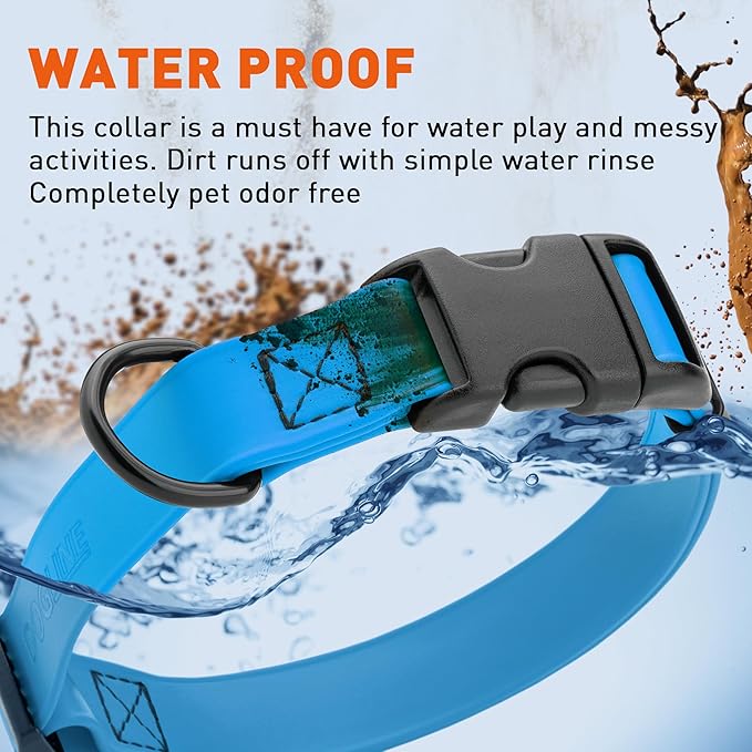 Dogline Durable Biothane Waterproof Collar for Dogs - Odor-Resistant Coated Webbing, Quick-Release Design, Comfortable Adjustable Fit, 1" W by 15-25" L, Cerulean Blue