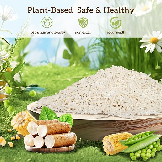 EZSKUUP Non-Stick Bottom Tofu Cassava Cat Litter, 4Pack Ultra Clumping Low Tracking Kitty Litter, Natural Biodegradable Litter, Plant Odor Control, Low Dust Easy to Scoop,36Lb