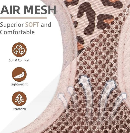 PUPTECK Dog Harness and Leash Set for Small Medium Dogs No Pull Step-in Soft Mesh Puppy Cat Vest Harnesses Reflective at Night, Brown Leopard Print, M