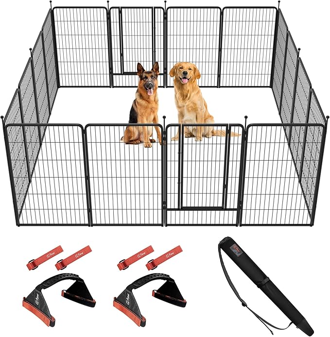 FXW Instant Unleashed Dog Playpen, Portable Pet Fence for Outdoor, RV Trips, and Camping, 45 inch, 16 Panels for Large Dogs with Easy-Carry Straps (2 Pack) and Stake Bag│Patented