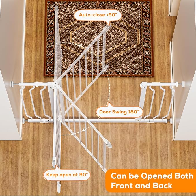 Baby Gate for Stairs, Baby Safety Essentials, Auto Close Gate for Doorways, Easy Install Pressure Mounted Dog Gate Indoor, Pet Gates for Dogs, White