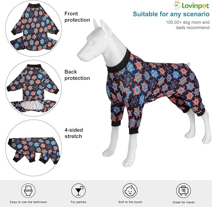LovinPet Dog PJS Bodysuit for Medium Dogs - Wound Care, Surgery Recovery Pajamas for Dogs, Pitbull Onesie, Cotton Pullover Dog PJ's Cozy Stretchy Fabric, Pitbull Clothes,Medium