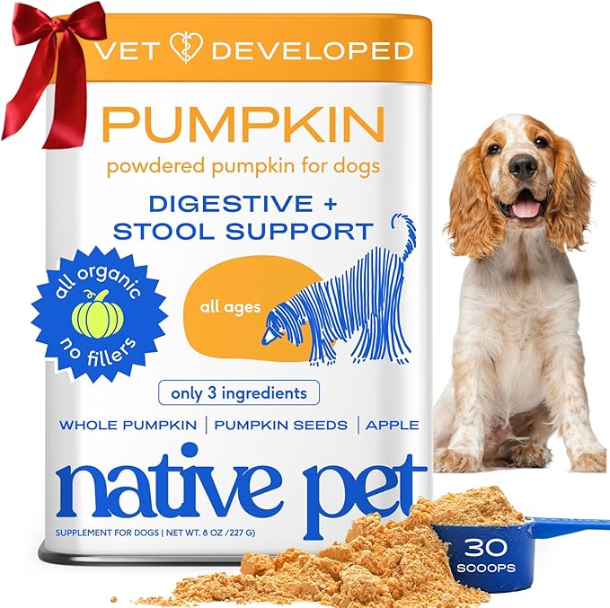 Native Pet Pumpkin for Dogs - Organic Powder Pumpkin Puree Dog Food Toppers -Rich in Fiber Supplement Powder Helps with Digestion, Nutrient Absorption, Diarrhea, Constipation & Upset Stomach-30 Scoops