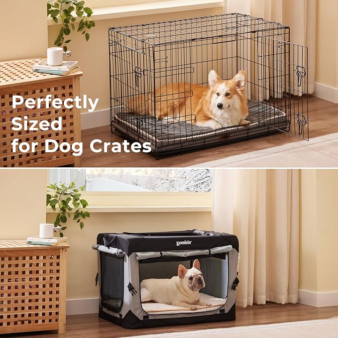 Dog Crate Bed for Medium Size Dog - Waterproof Puppy Bed for 30 Inch Kennel with Removable Washable Corduroy Cover, Orthopedic Support with Egg Crate Foam Filling, Grey
