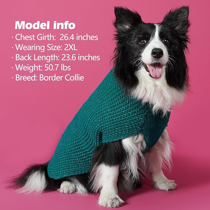 KYEESE Dog Christmas Sweater with Leash Hole Warm Pullover with Reflective Yarn for Small and Medium Dogs Male Soft Knit Pullover Boy Dog Coats Cozy Lightweight Thick Sweater,Green,Medium