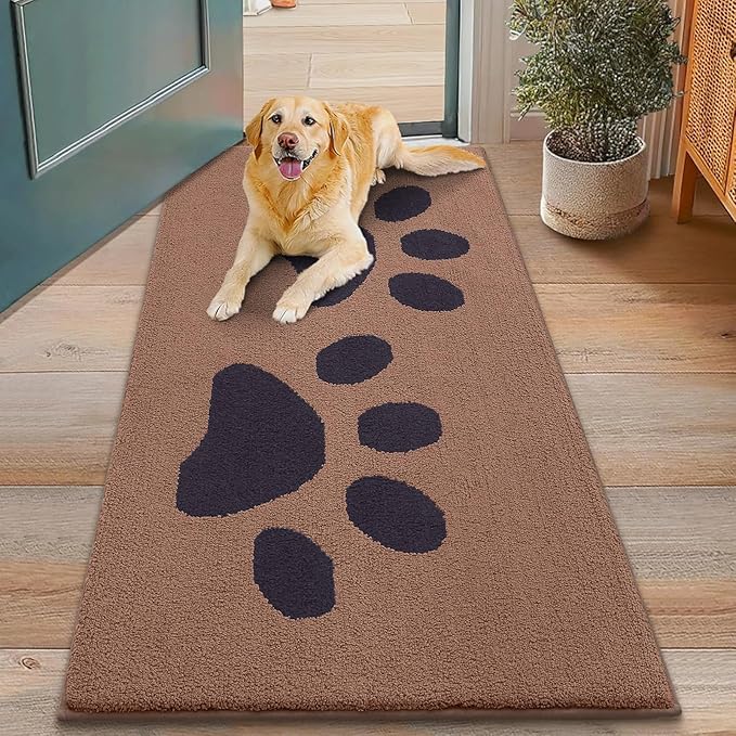 Smiry Dog Door Mat for Muddy Paws 48x30, Dirt Trapper Non Slip Washable Indoor Doormats, Absorbent Entryway Carpet for Inside Floor, Camel and Black
