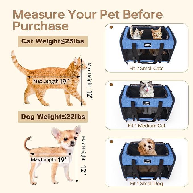 Large Cat/Dog Carrier up to 25 Pounds, Portable Soft Sided Pet Travel Carriers for Medium Big Cats and Puppy, Collapsible Puppy Crate Outdoor 20x13x13in, Dark Blue