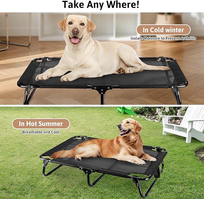 Foldable Elevated Dog Bed, 36"x23"x7" Raised Pet Bed with No Setup, Outdoor DogBed with Breathable Mesh, No-Slip Feet Durable Dog Cots Bed for Medium Sized Dogs, Black