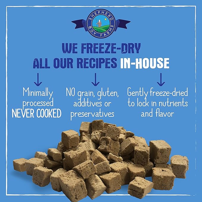 Shepherd Boy Farms Freeze Dried Raw Dog Food, Bison Recipe, All Natural, No Synthetics, Made in USA with Goat's Milk & Organic Produce, High Protein, Complete Meal (14oz)