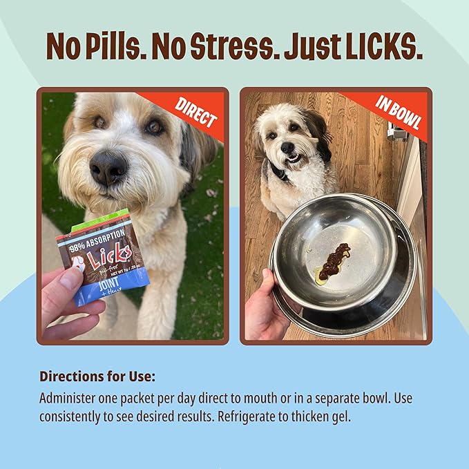 Licks - Dog Joint + Heart Supplement - Omega 3 Fish Oil + Glucosamine - LiquiPaks - 10 Use