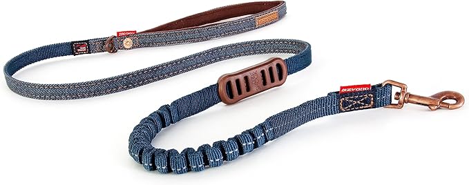 EzyDog Zero Shock LITE Dog Leash - Shock Absorbing Bungee Leash for Dogs That Pull or Excite - Dual Handle and Reflective for Medium, or Small Dogs (72", Denim)